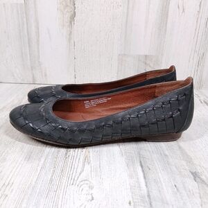 Naya Begonia Black Woven Leather Ballet Flats Bamboo Heel #1149